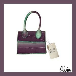 SHEIN Green & Purple Croc-Embossed Mini Top Handle Bag